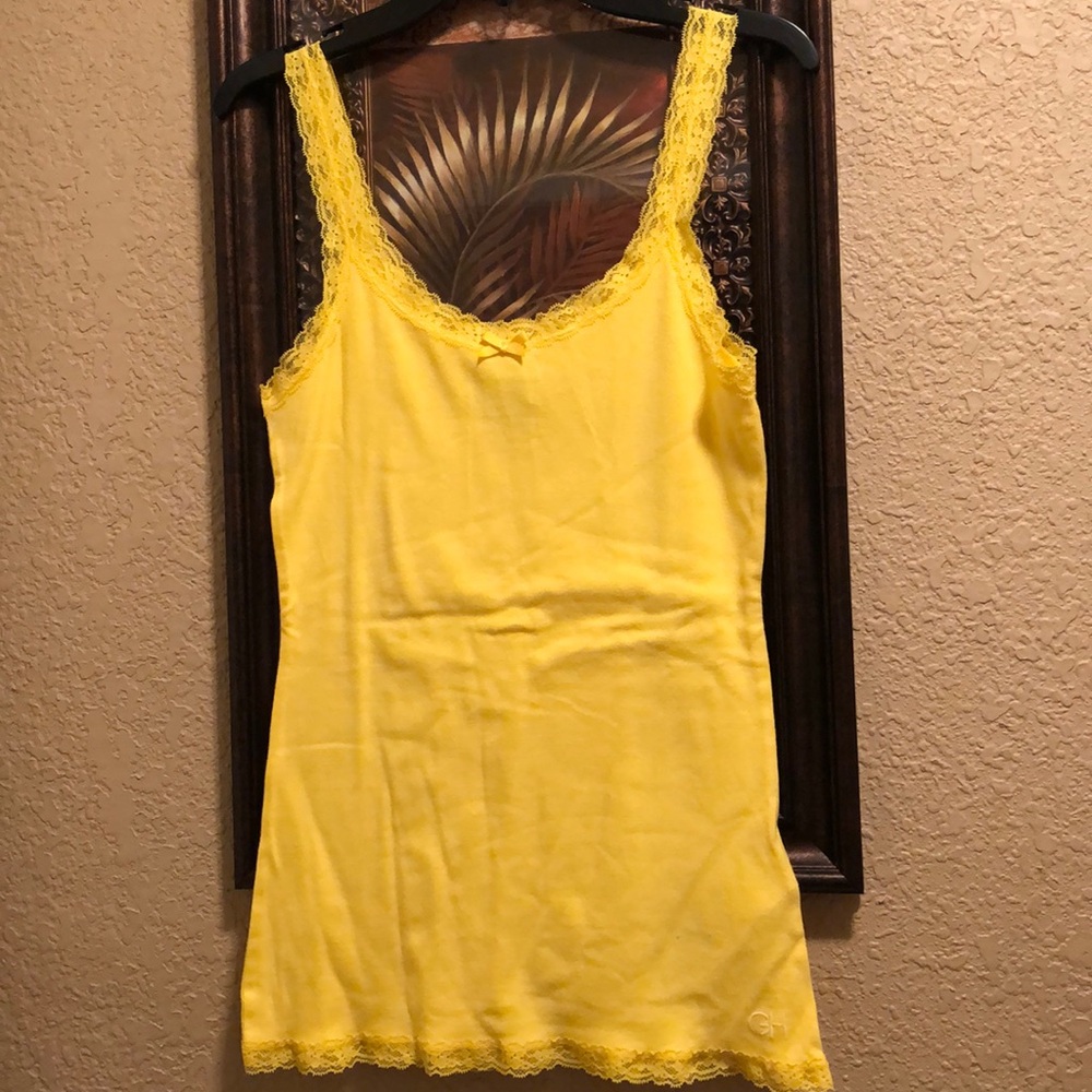 NWOT Vintage Gilly Hicks vibrant yellow tank top.  Hard to Find.  Lace trim